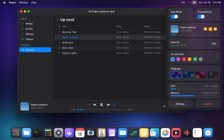 Media controls in control center