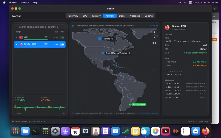 One app's network connections