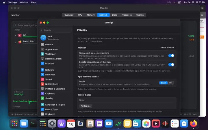 Privacy tab in Monitor