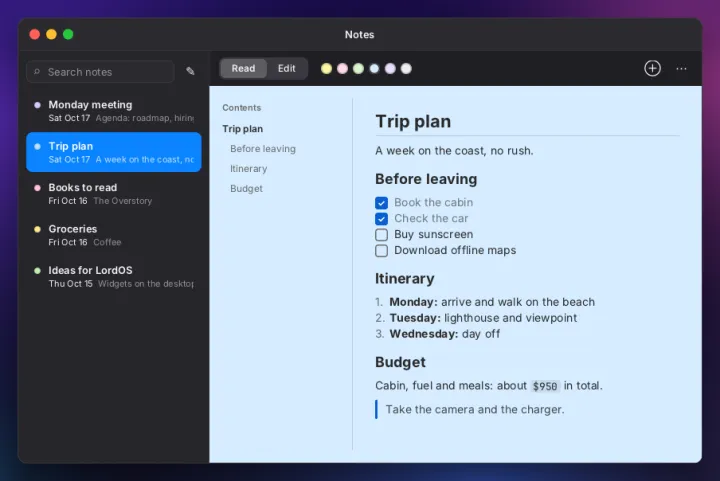Notes app