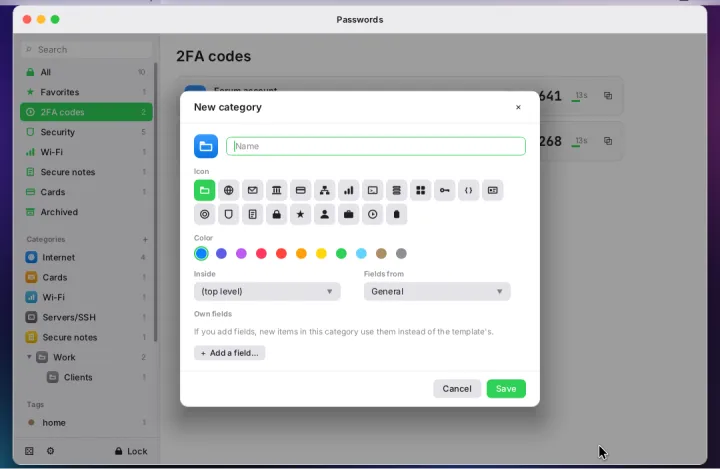 Password category view