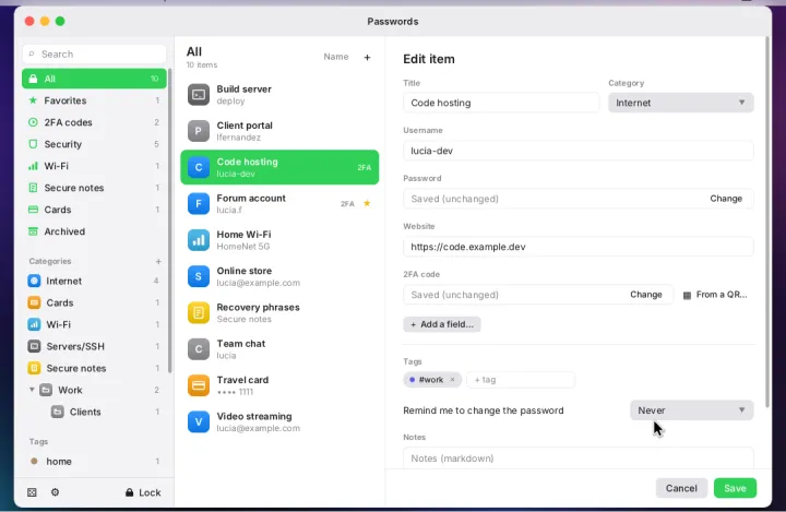 Editing a password entry