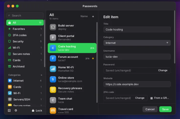 Editing a password entry
