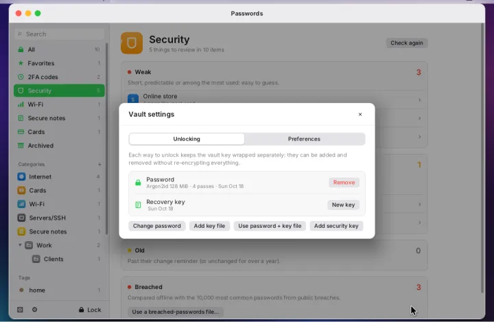Vault settings