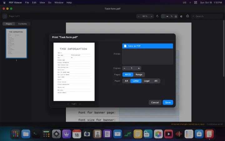 Print dialog
