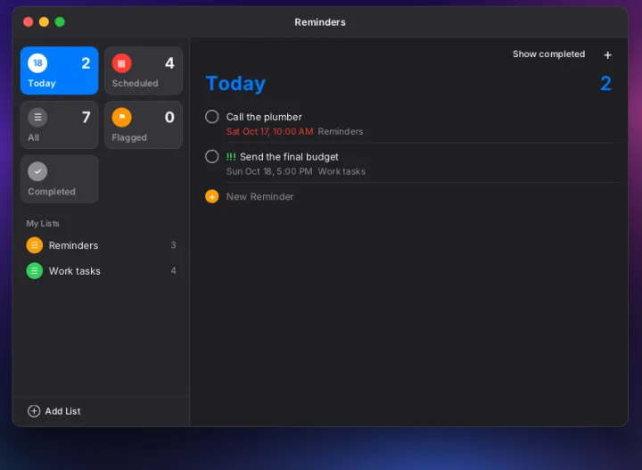 Reminders app