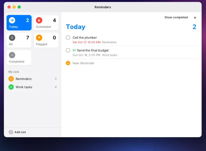 Reminders app