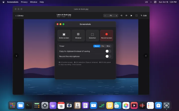 Screenshot panel