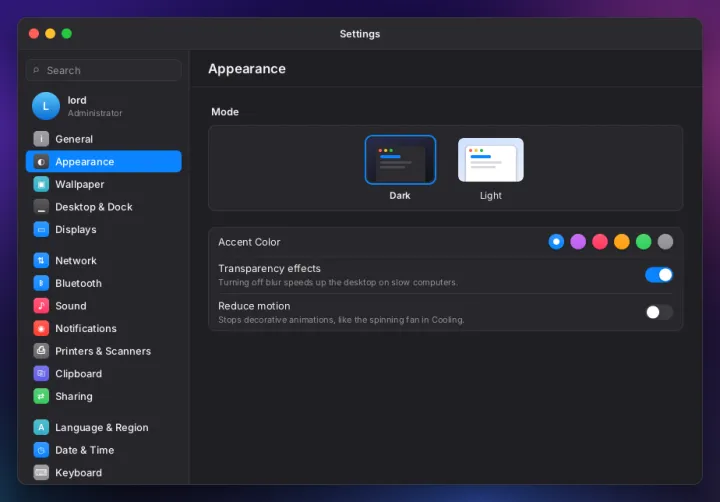 Appearance settings