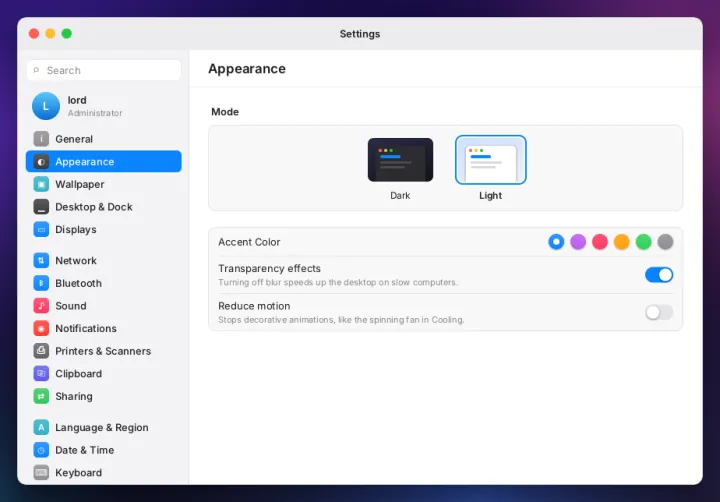 Appearance settings