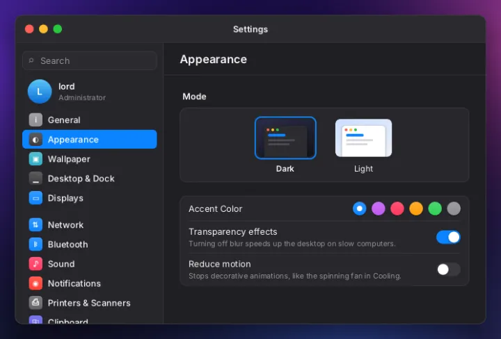 Appearance settings