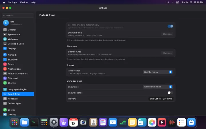 Date and time settings