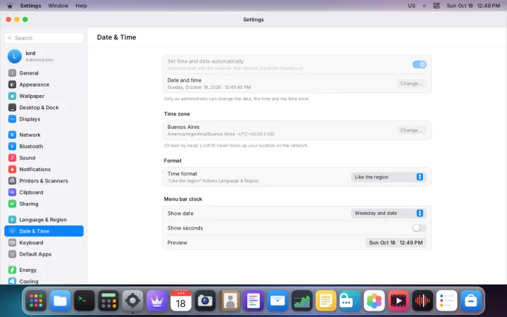 Date and time settings