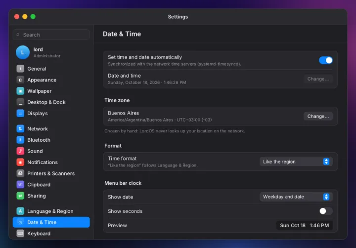 Date and time settings