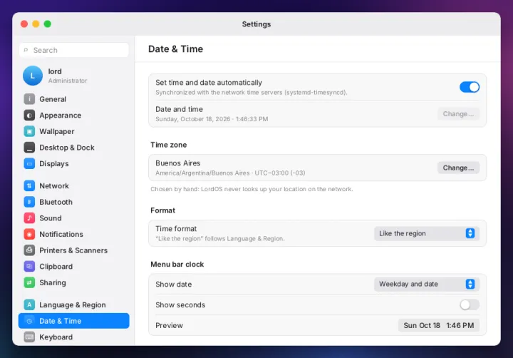 Date and time settings