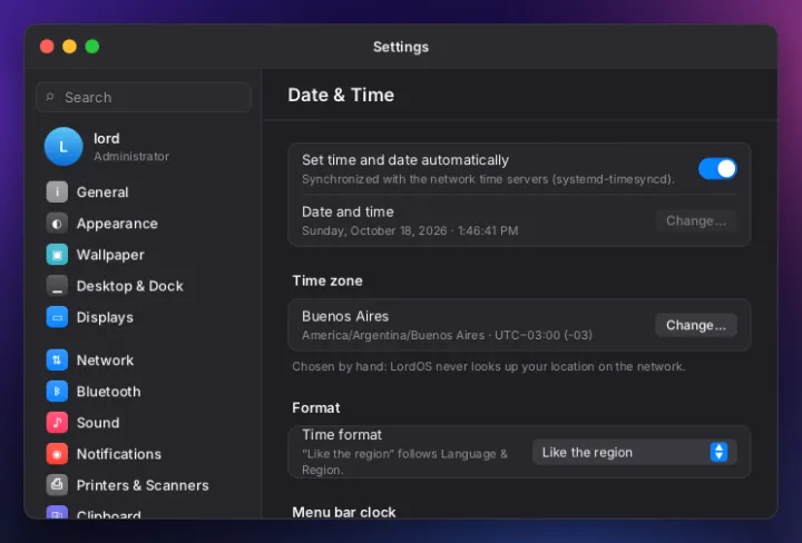 Date and time settings