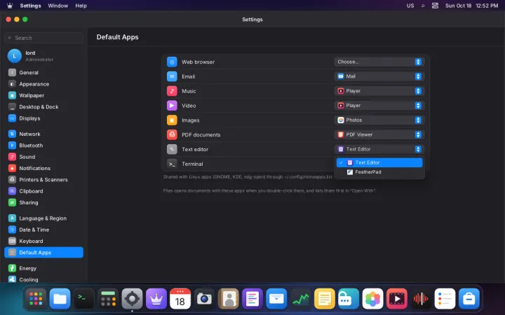 Default apps settings