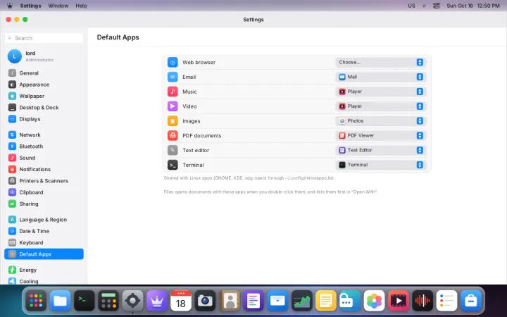 Default apps settings