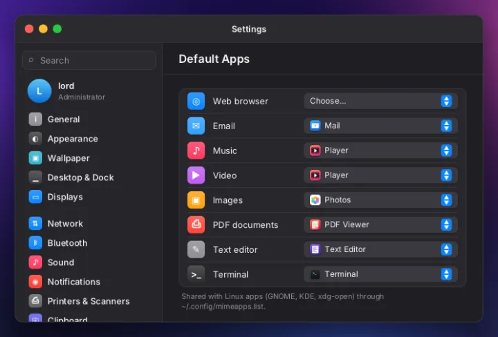 Default apps settings
