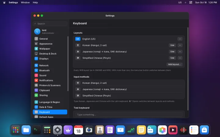 Input methods settings