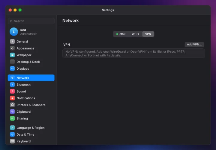 VPN settings