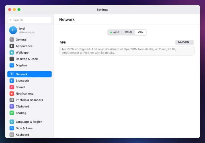 VPN settings