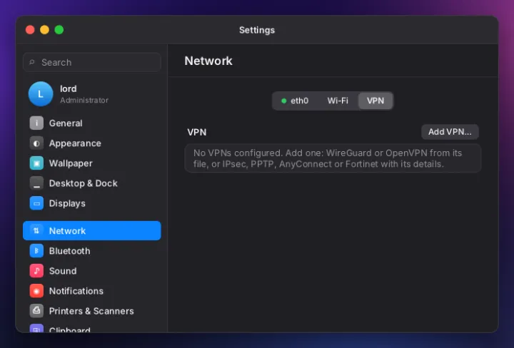 VPN settings