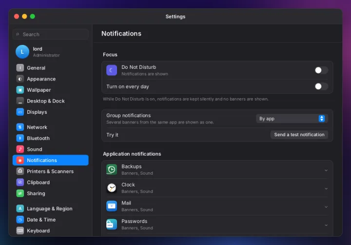 Notifications settings