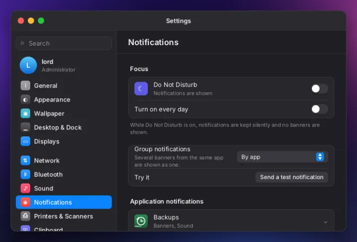 Notifications settings
