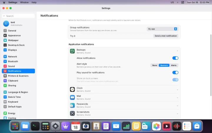 Per-app notification settings