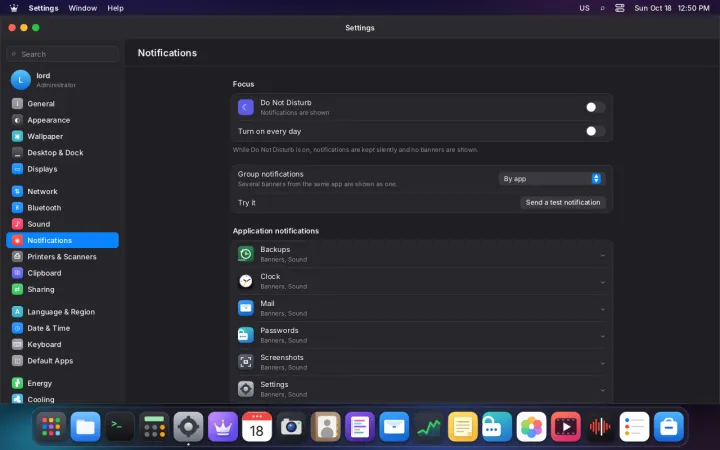 Notifications settings