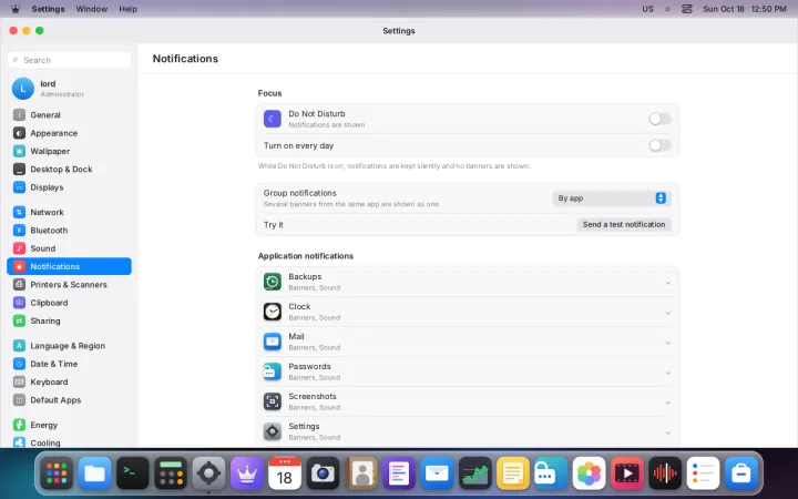 Notifications settings