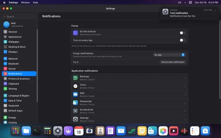 Linux app notification