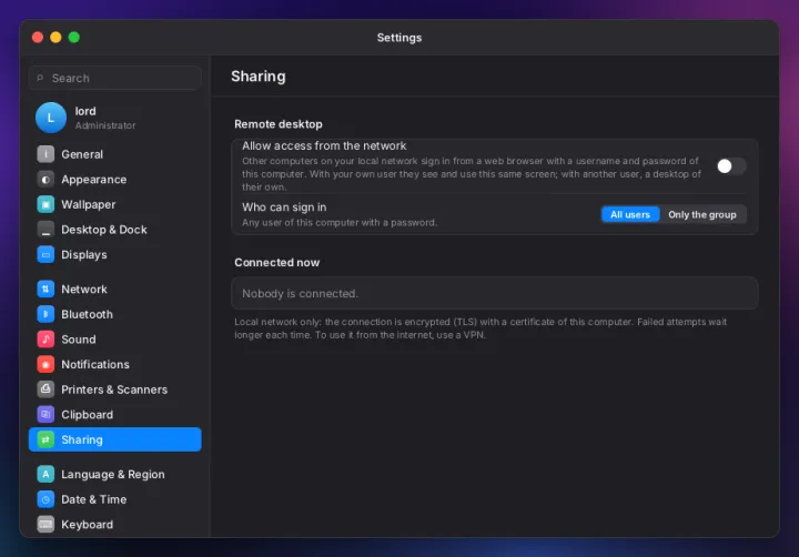 Sharing settings