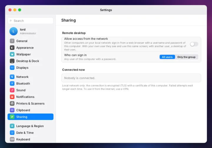 Sharing settings