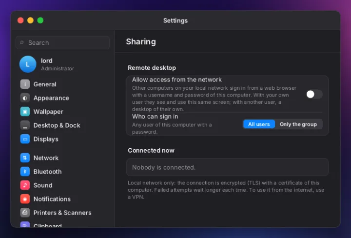 Sharing settings