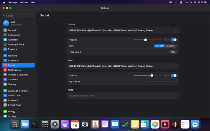 Sound settings