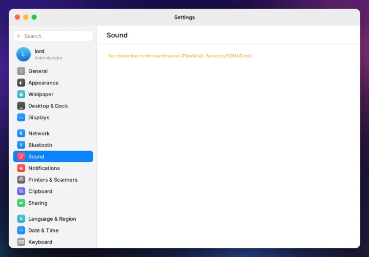 Sound settings