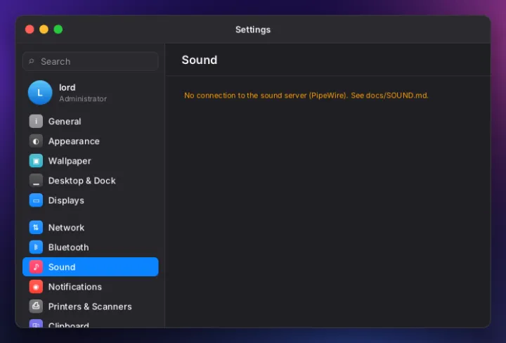 Sound settings