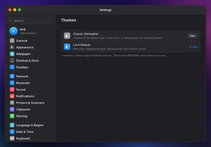 Themes settings