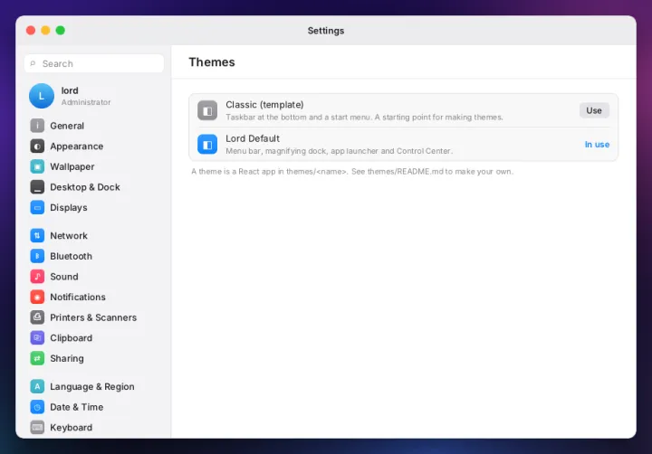 Themes settings