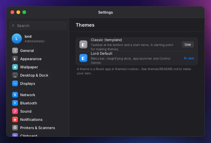 Themes settings