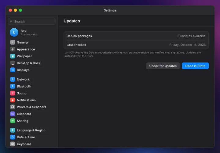 Updates settings