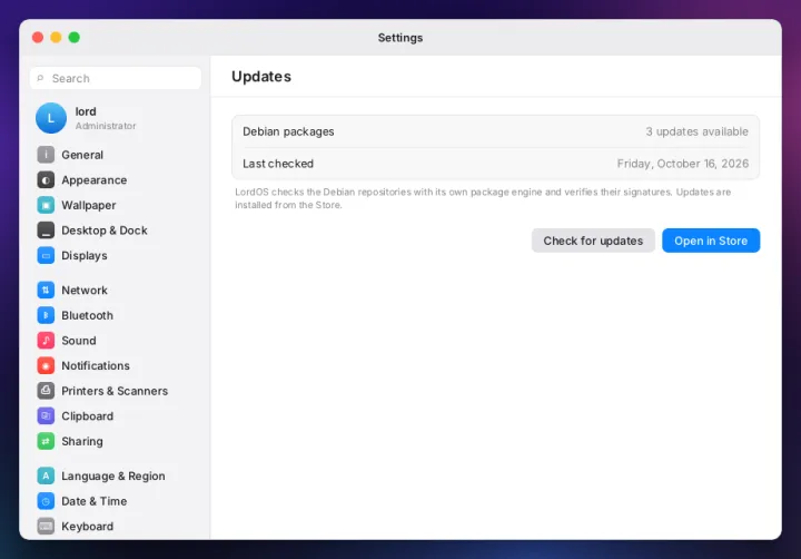 Updates settings