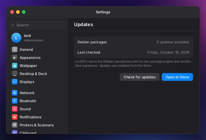 Updates settings