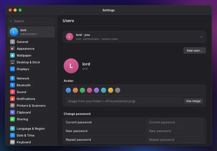 Users settings