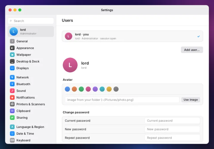 Users settings