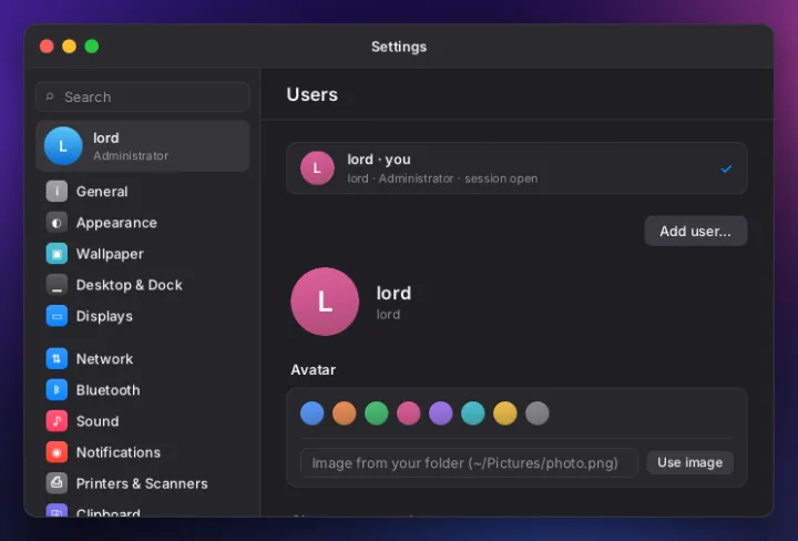 Users settings