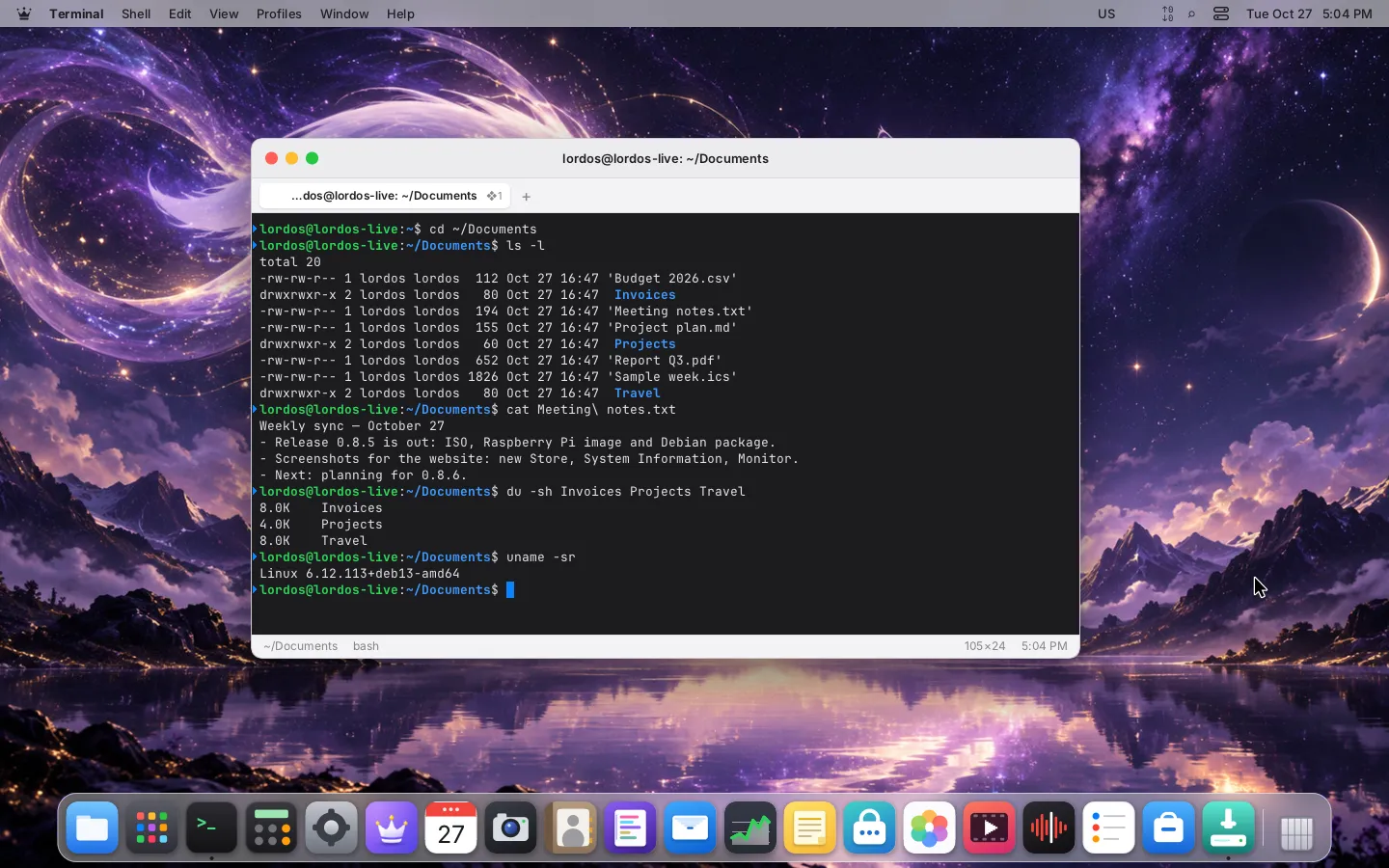 Terminal con comandos cotidianos