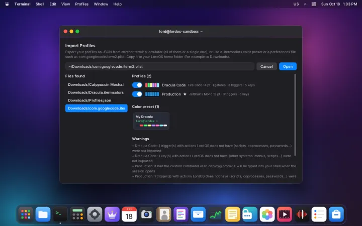 Importing a color scheme
